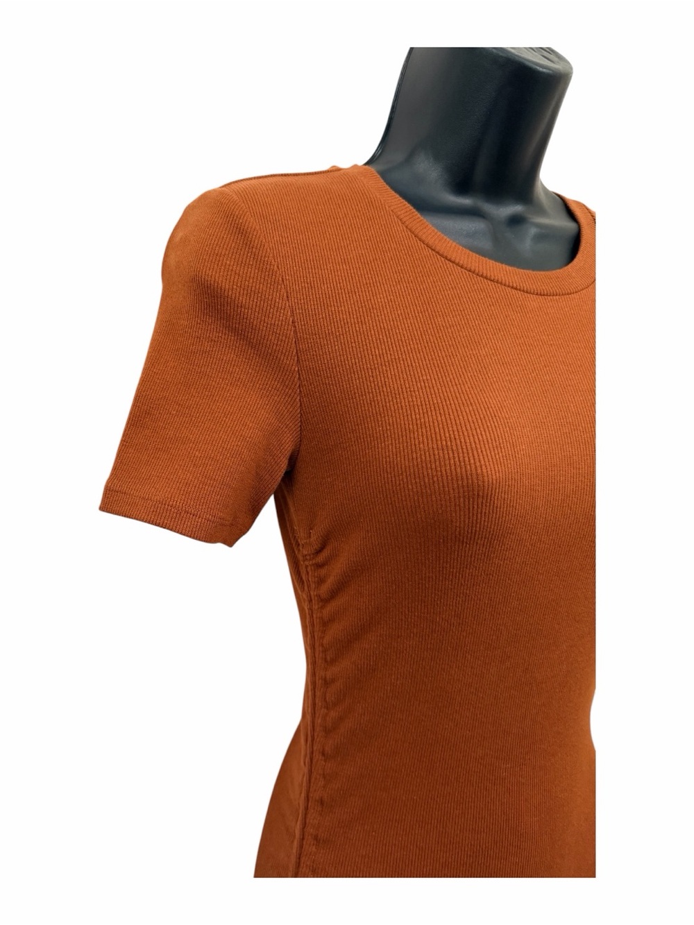 Zara Rust Ruched Rib Knit Bodycon Midi Dress Small Side Drawstring - Picture 5 of 11